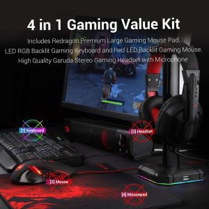 باندل گیمینگ هدست و کیبورد و ماوس و ماوس پد REDRAGON مدل S101-BA